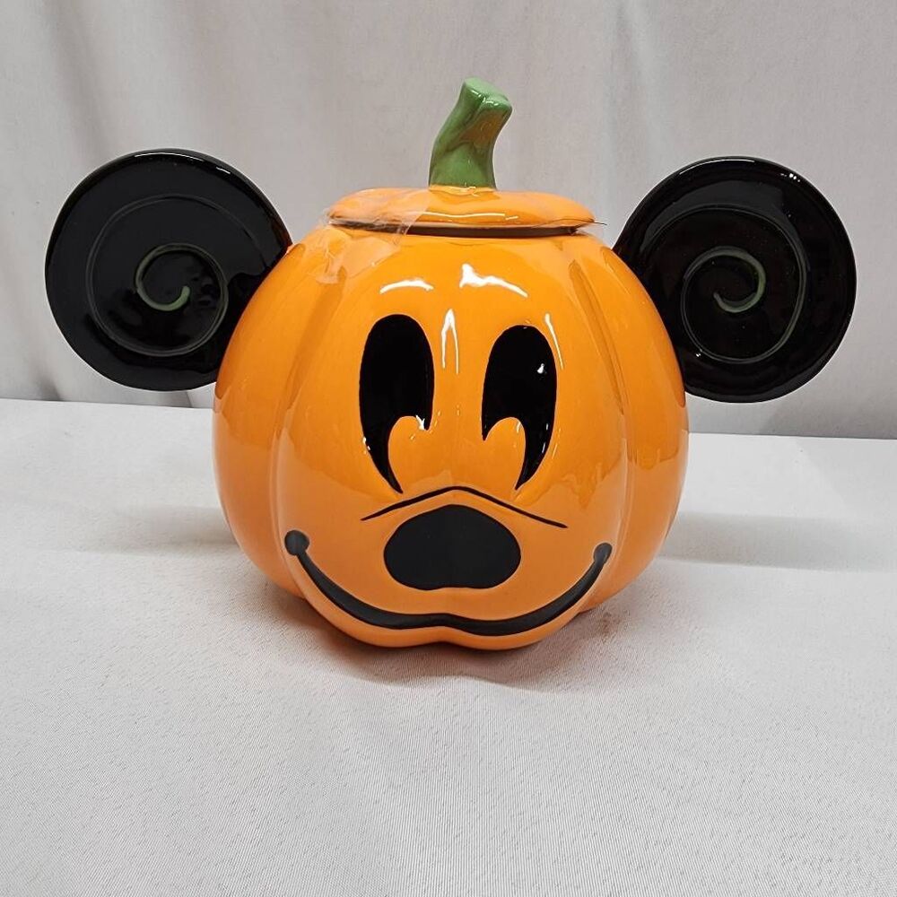 Disney Mickey Mouse Pumpkin Cookie Jar Halloween Ceramic Canister New No Box